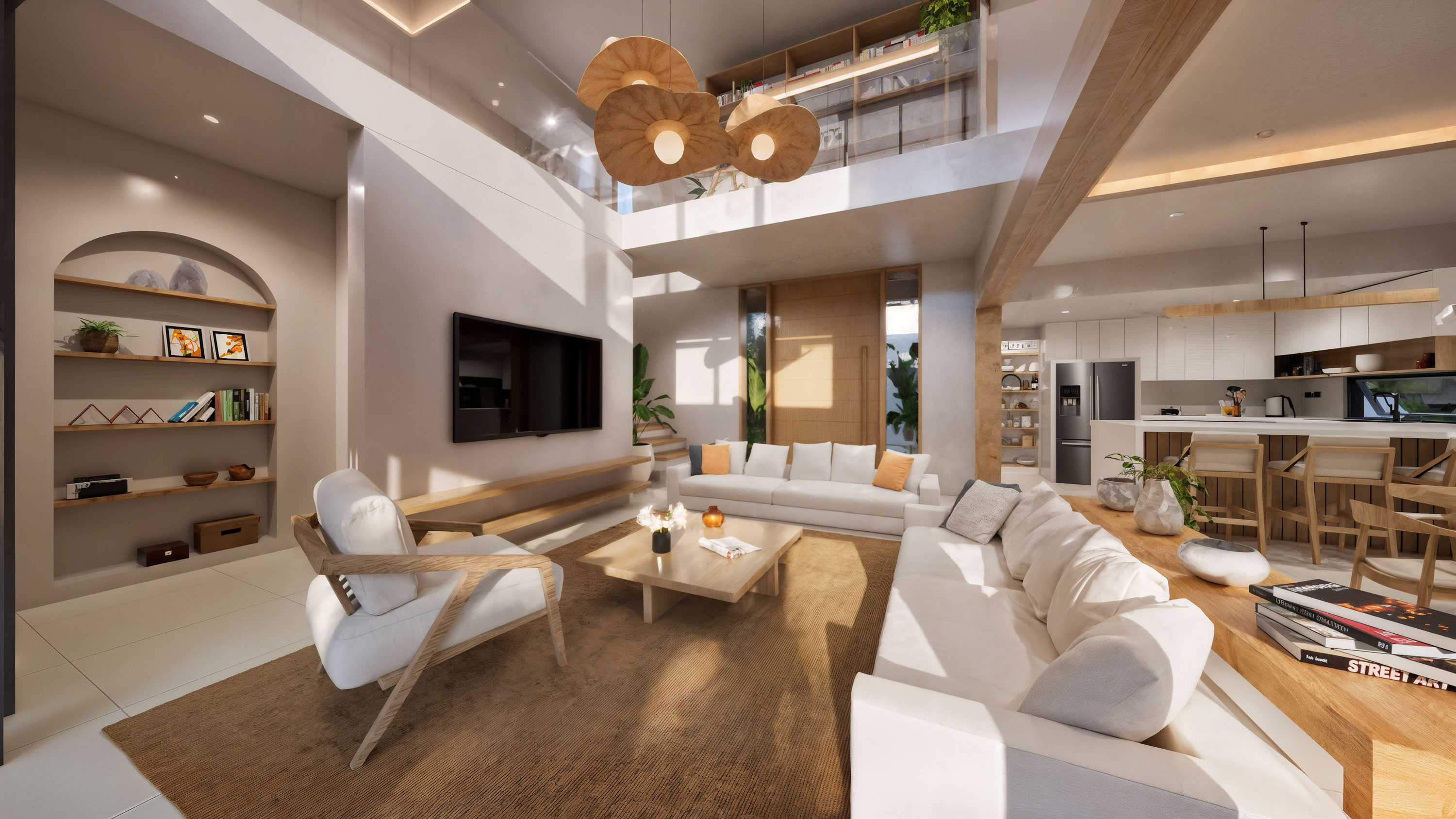 Living and dining — full open plan